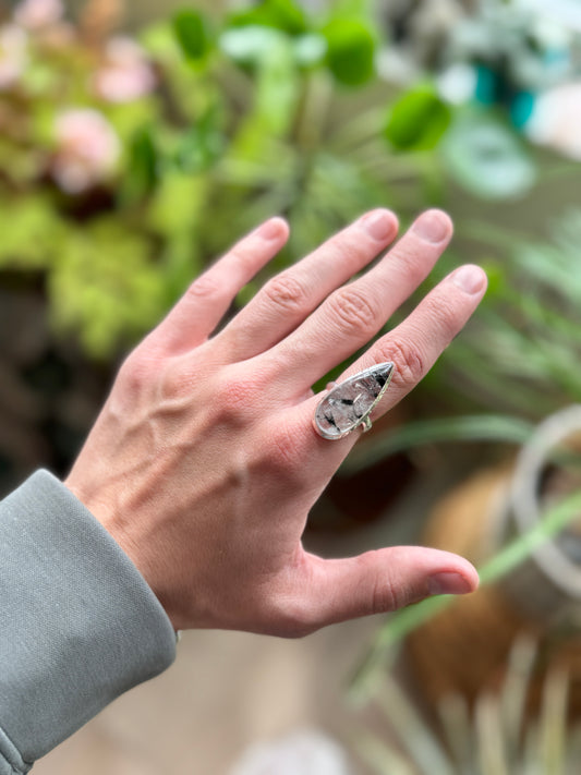 Rutilated Quartz Teardrop Ring
