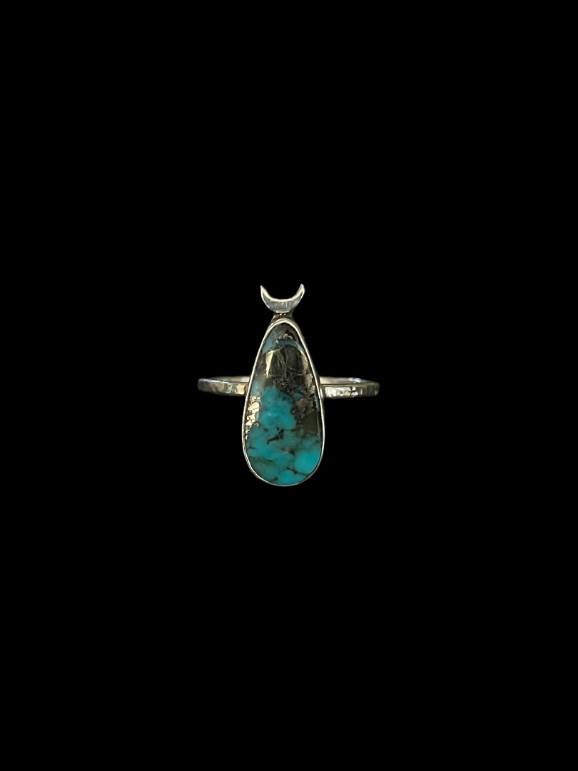 Morenci Turquoise Teardrop Moon Ring