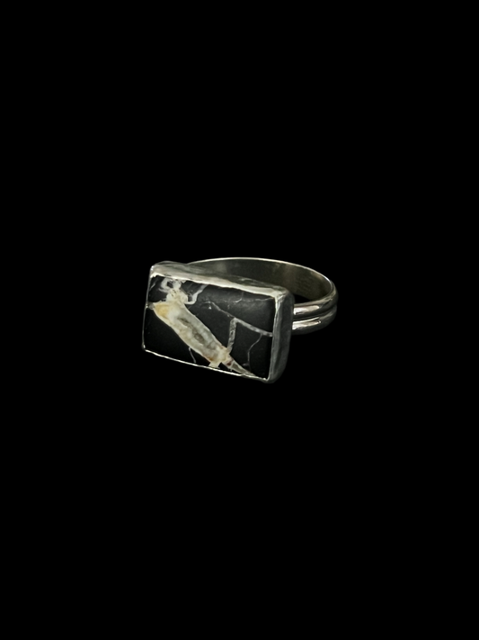 White Buffalo Turquoise Rectangle Ring
