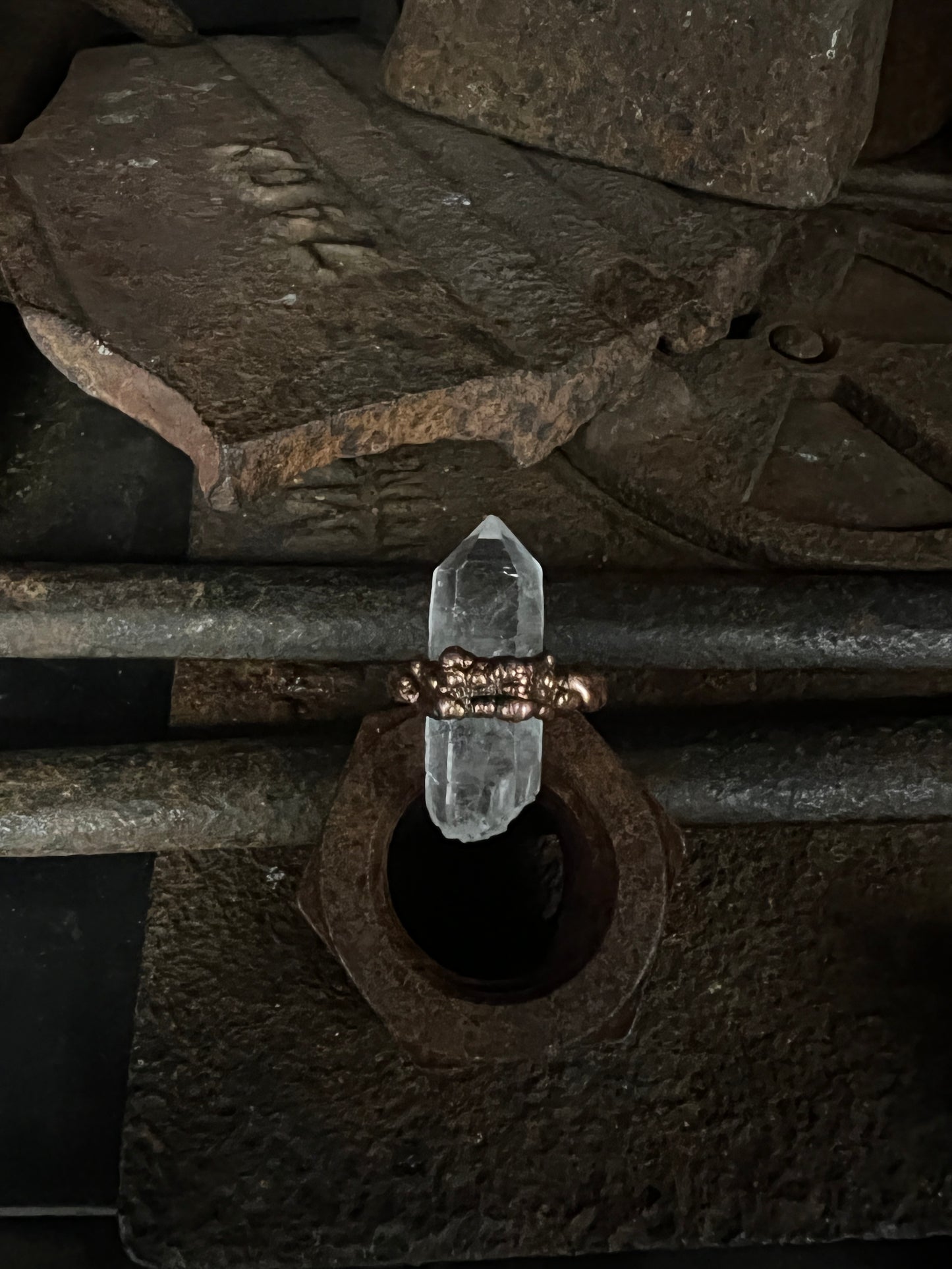 Copper & Clear Quartz Electro Ring