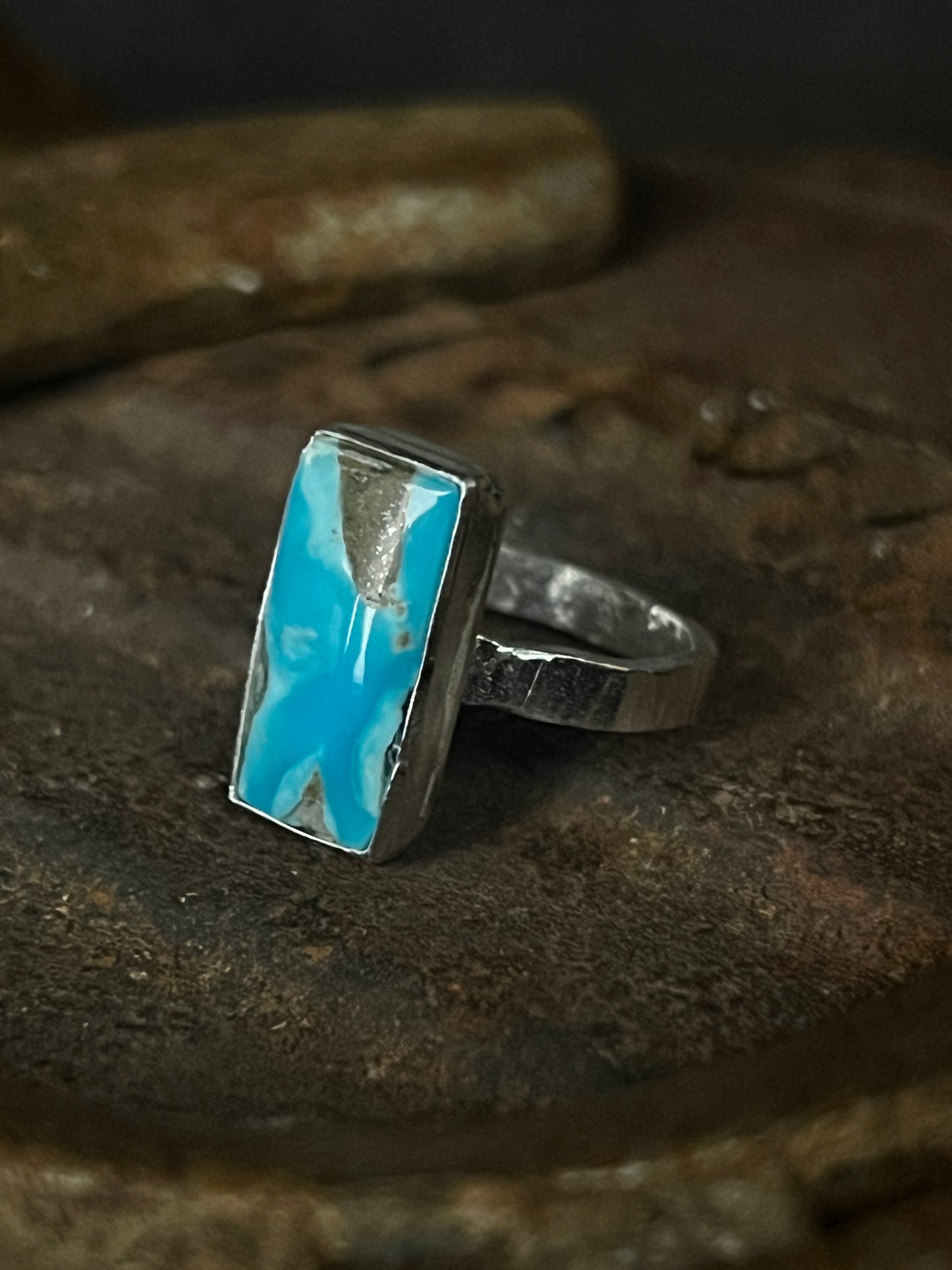 Turquoise + Pyrite Rectangle Ring