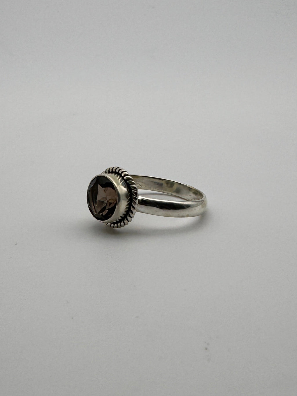 Smoky Quartz Facet Dot Ring