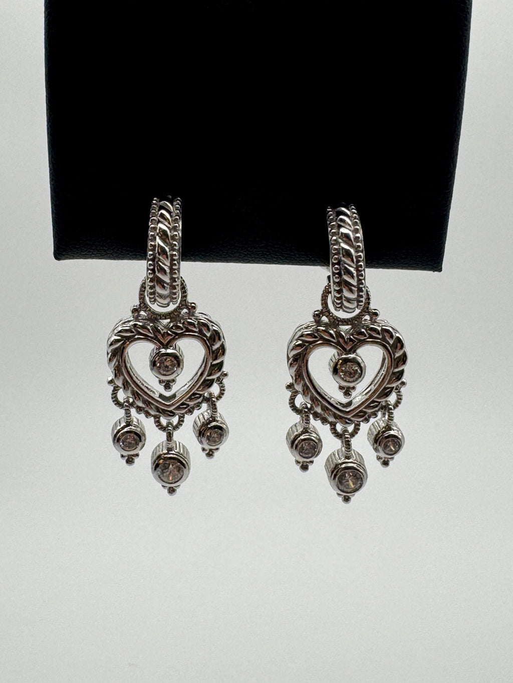 Vintage Judith Ripka Heart + CZ Dangles