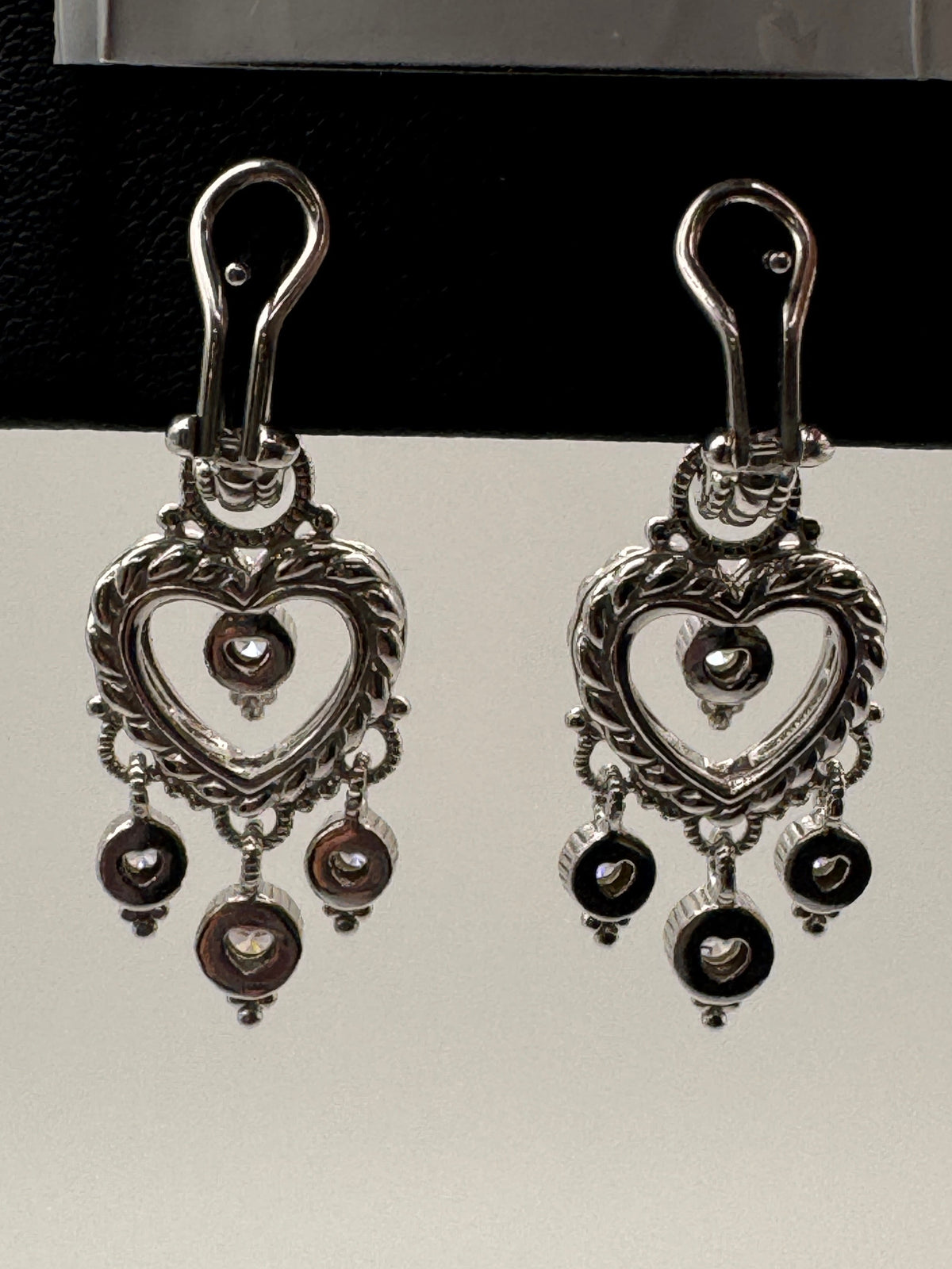 Vintage Judith Ripka Heart + CZ Dangles