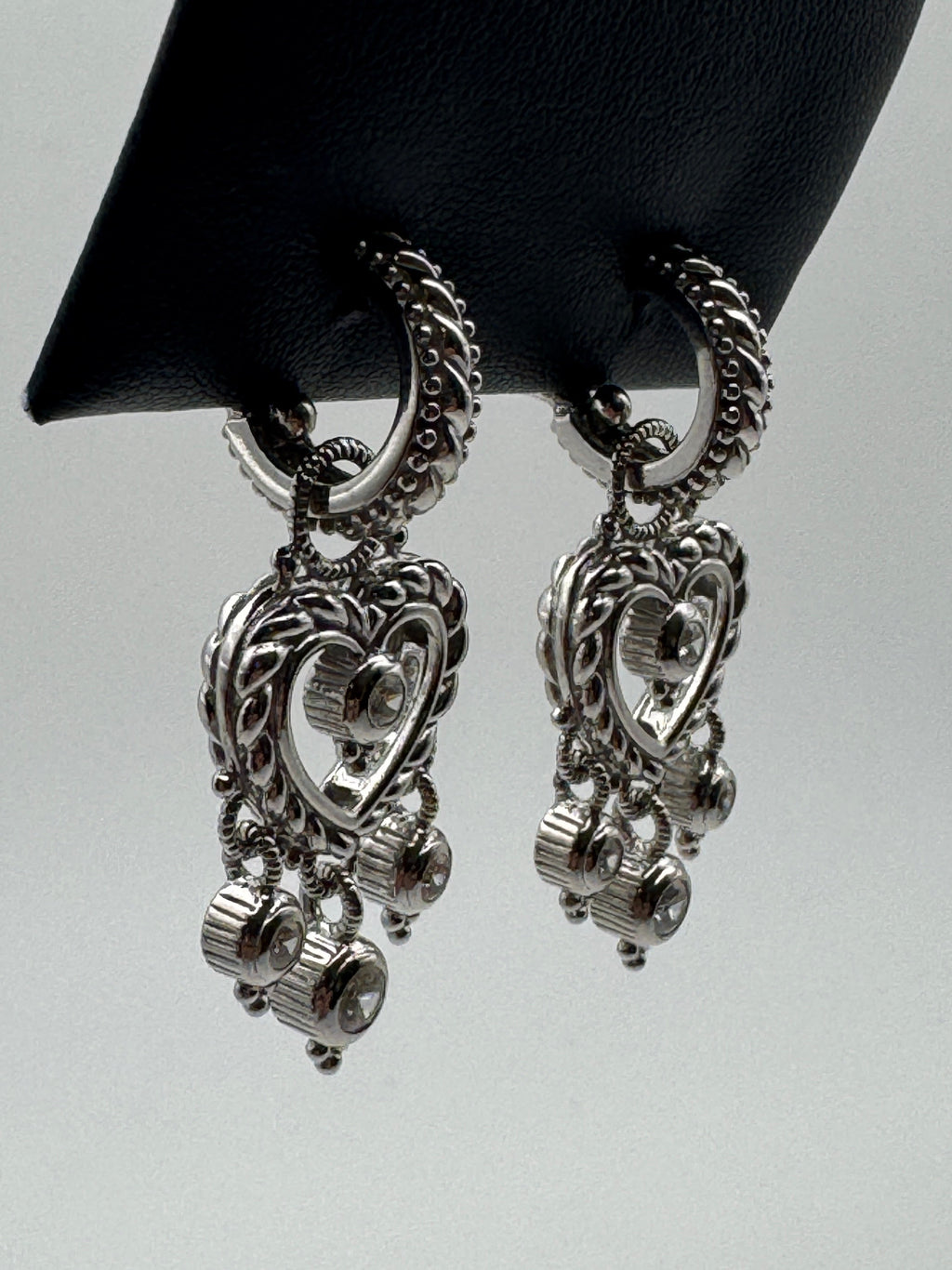 Vintage Judith Ripka Heart + CZ Dangles