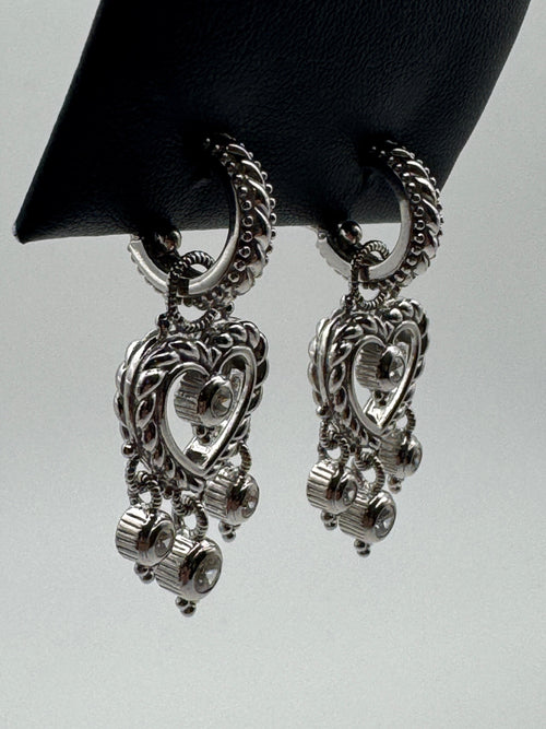 Vintage Judith Ripka Heart + CZ Dangles