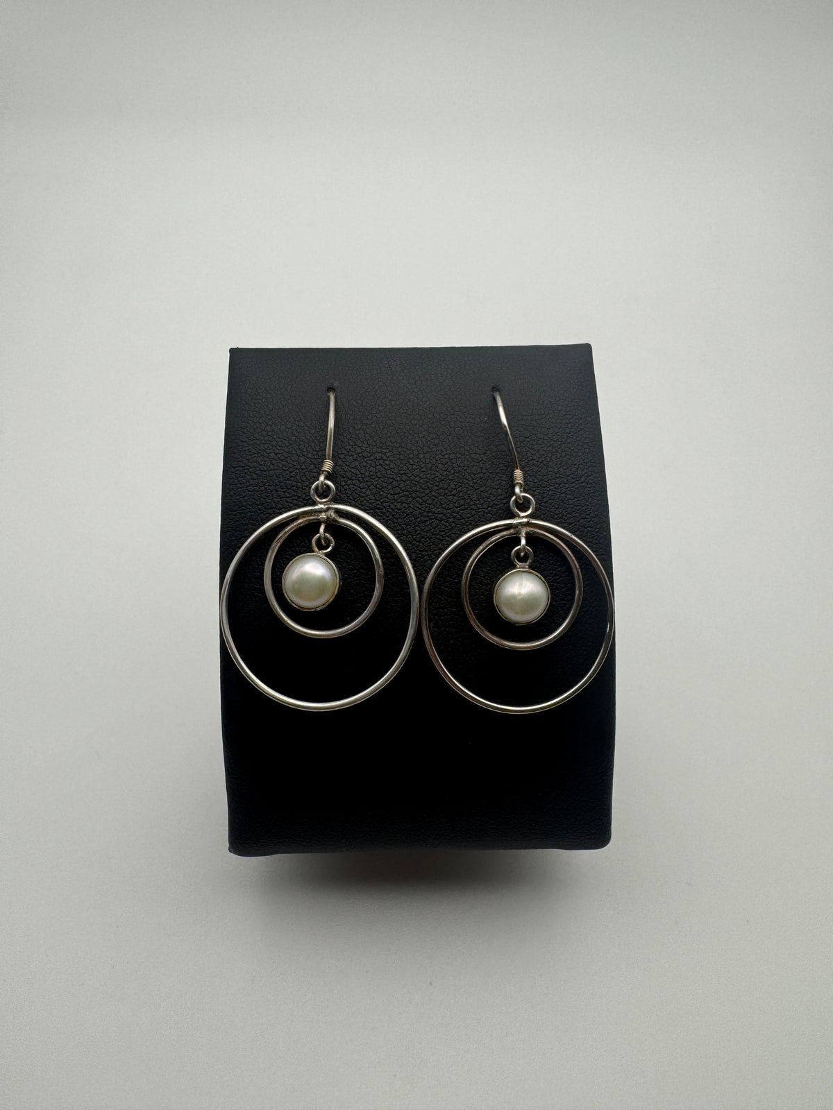 Pearl & Sterling Dangle Hoop Earrings