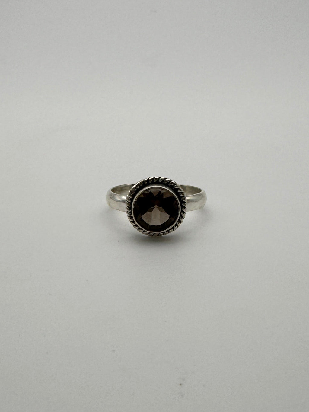 Smoky Quartz Facet Dot Ring