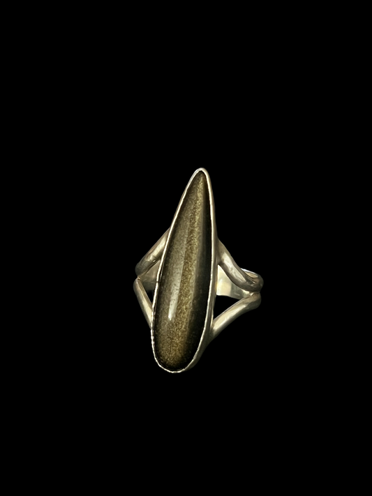 sterling gold sheen obsidian claw ring