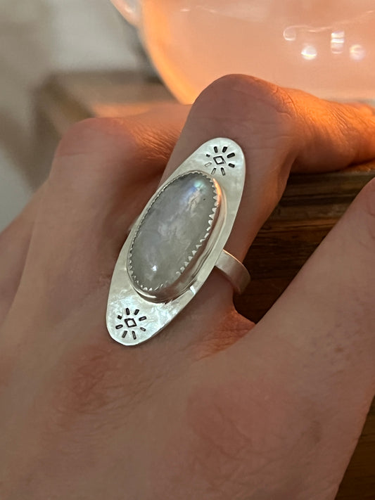 sterling rainbow moonstone ring