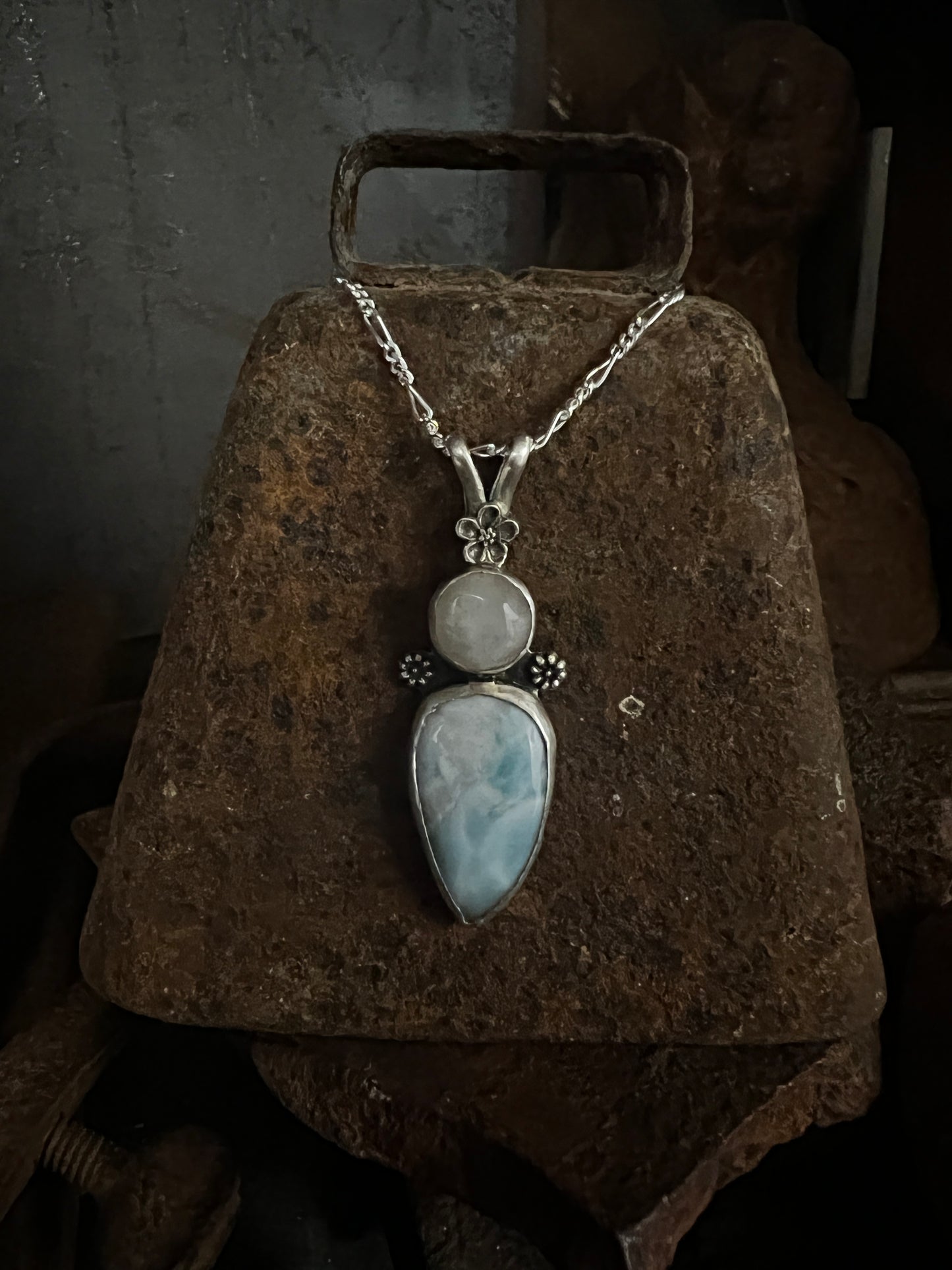 sterling larimar and moonstone pendant