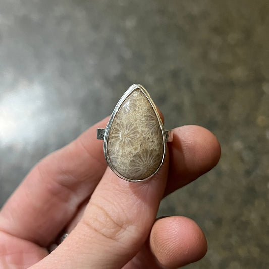 sterling agatized coral ring