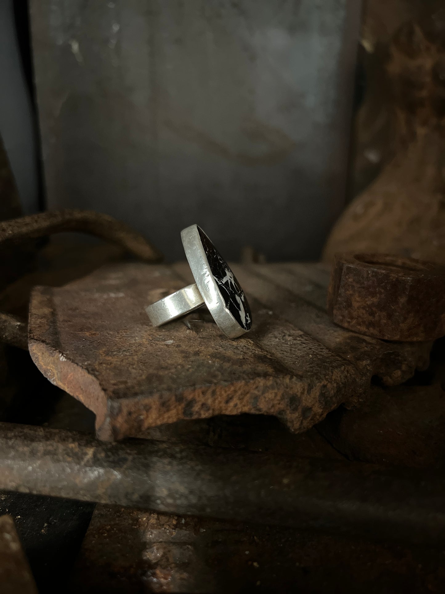 sterling teardrop white buffalo turquoise ring