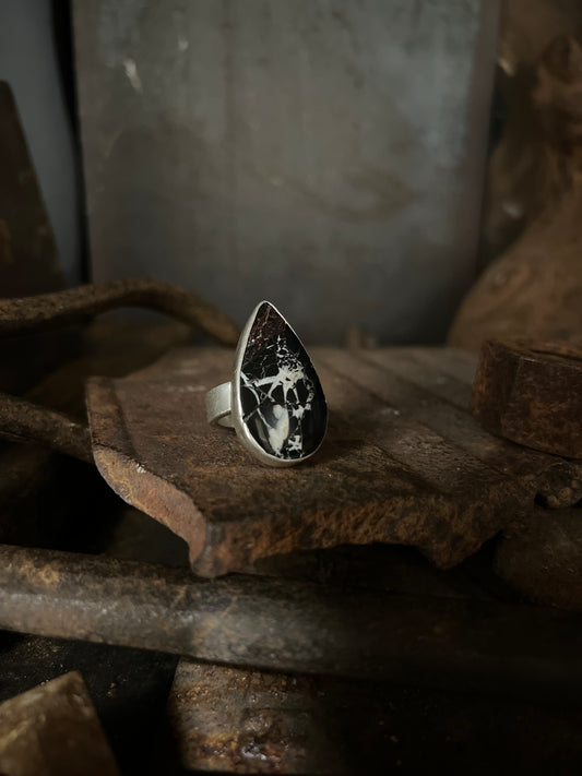 sterling teardrop white buffalo turquoise ring