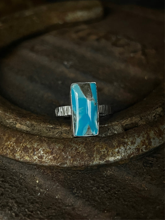 sterling turquoise + pyrite rectangle ring