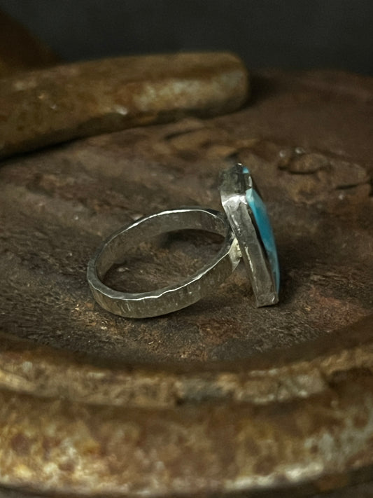 sterling turquoise + pyrite rectangle ring